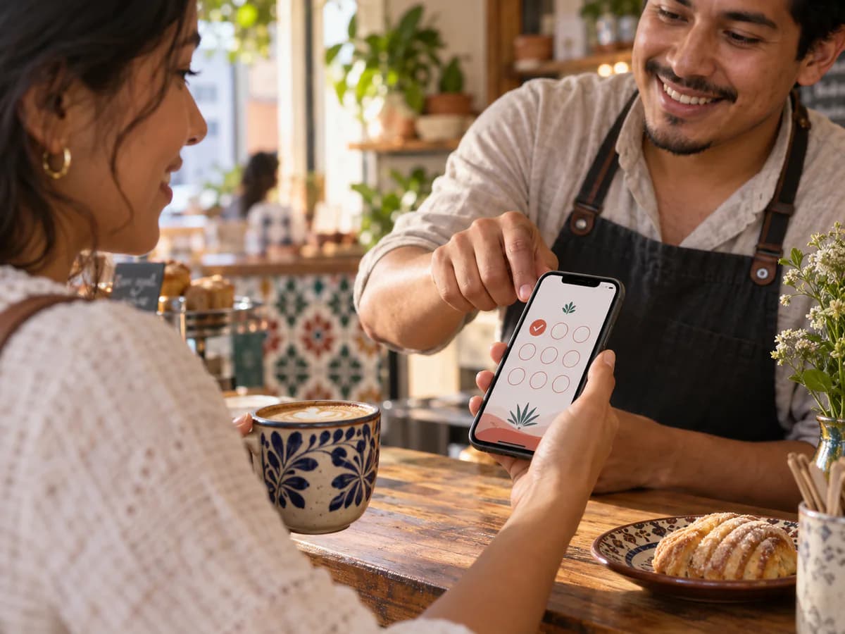 Cliente recibiendo un sello en su tarjeta de fidelidad digital