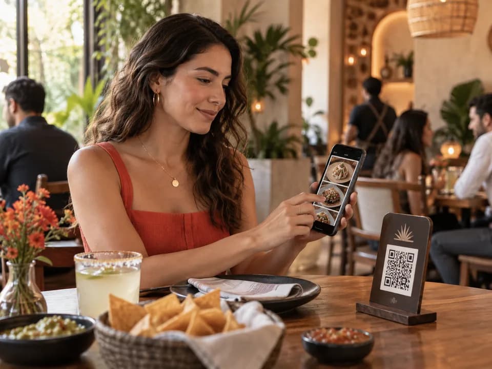 Cliente escaneando el código QR de una mesa para abrir el menú digital
