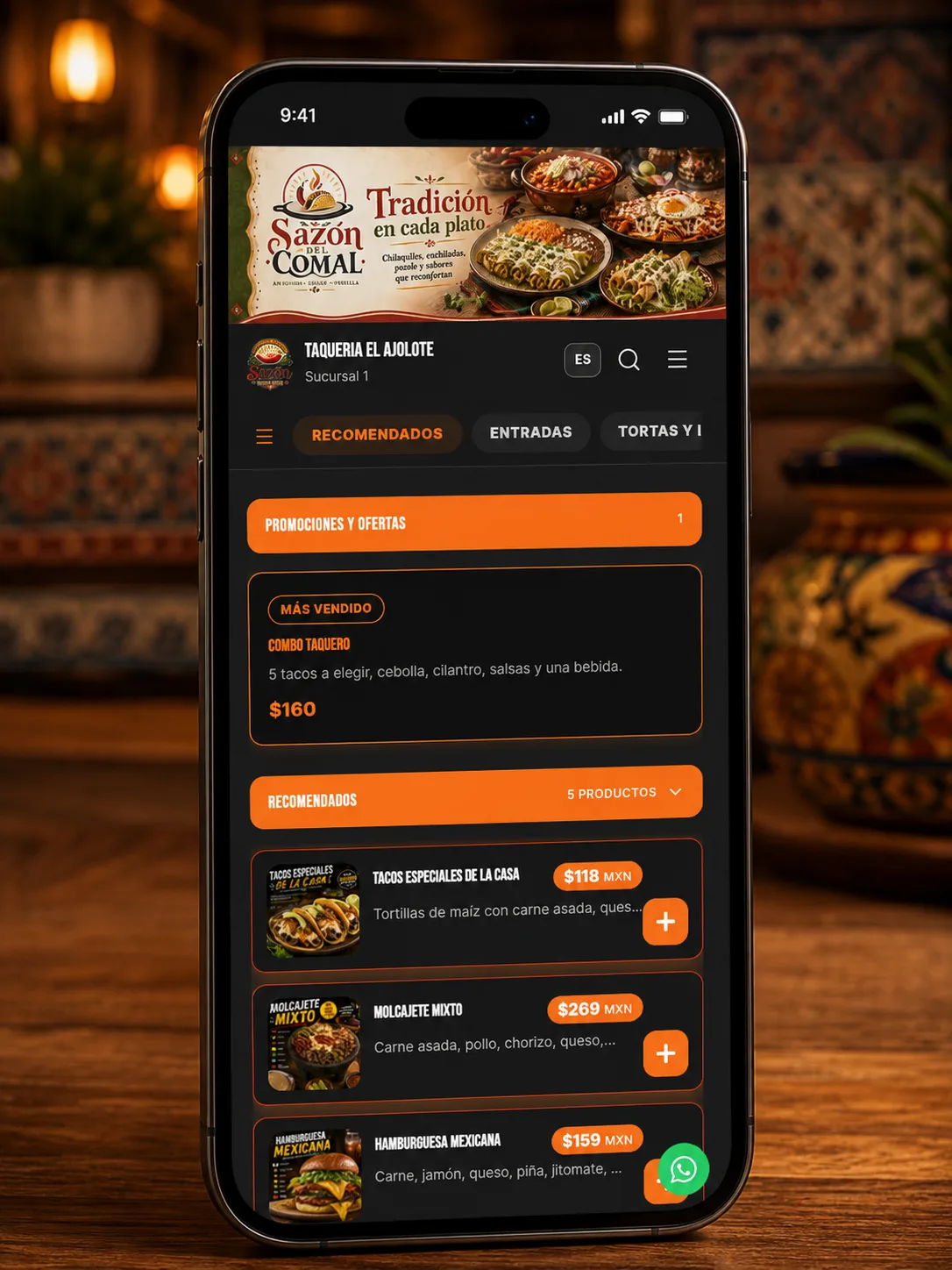 Menú de ejemplo para restaurante